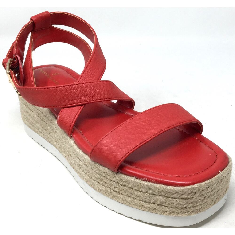 Bandolino Major3 Women's Size 8.5 Red Platform Strappy Espadrille Buckle Sandals